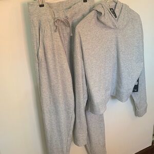 90 Degree By Reflex Gray Ribbed Hoodie and Joggers Set in medium
